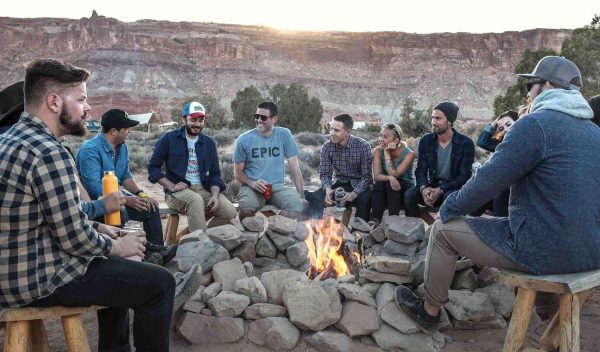 Group around outback fireplace
