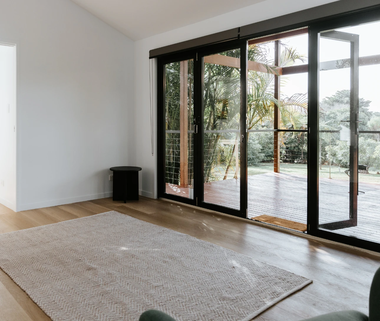 A living room looking out to the grounds