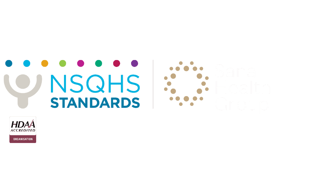 Palladium Private Accreditation - NSQHS logo and Sana Health Group Logo